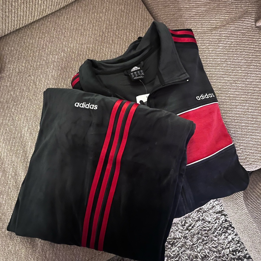 adidas Black and Red Men's Two-Piece Track Set